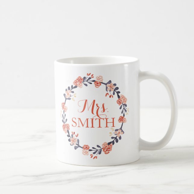 Mme personnalisée Watercolor Floral Mug (Droite)