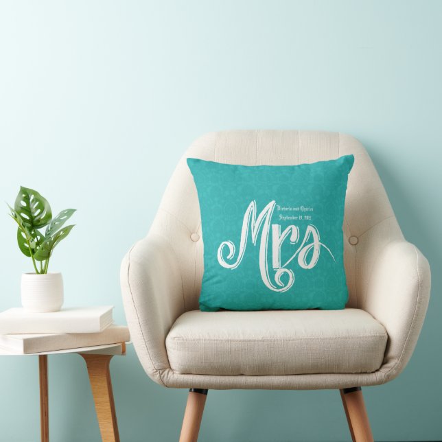 Mme Turquoise Mariage damassé Coussin (Chaise)