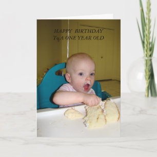 MMMMM Birthday Cake, HAPPY  BIRTHDAY, ONE YEAR OLD Card