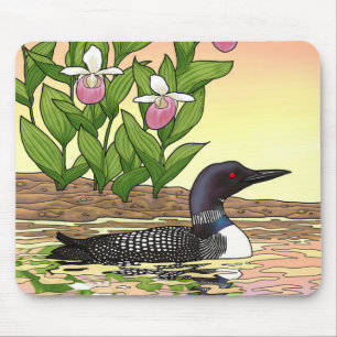 MN State Bird Flower Loon Lady Slipper Mouse Pad