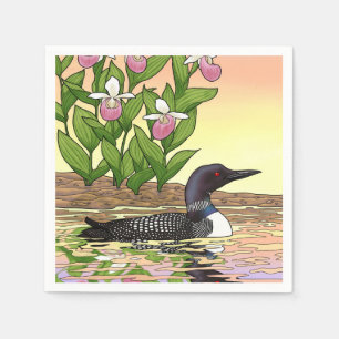 MN State Bird Flower Loon Lady Slipper Napkin