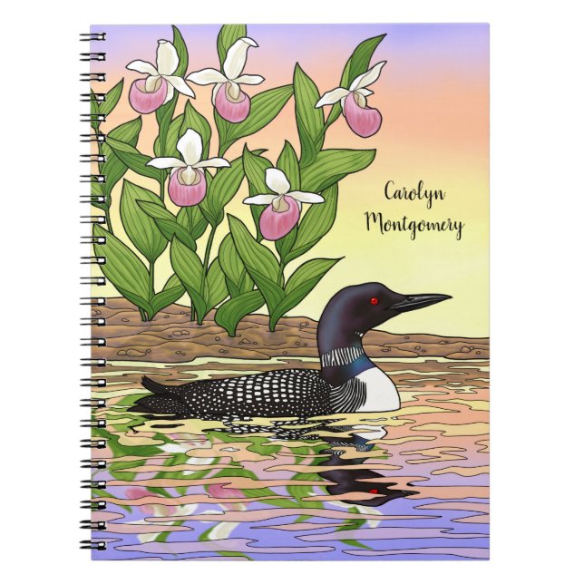 MN State Bird Flower Loon Lady Slipper Notebook (Front)