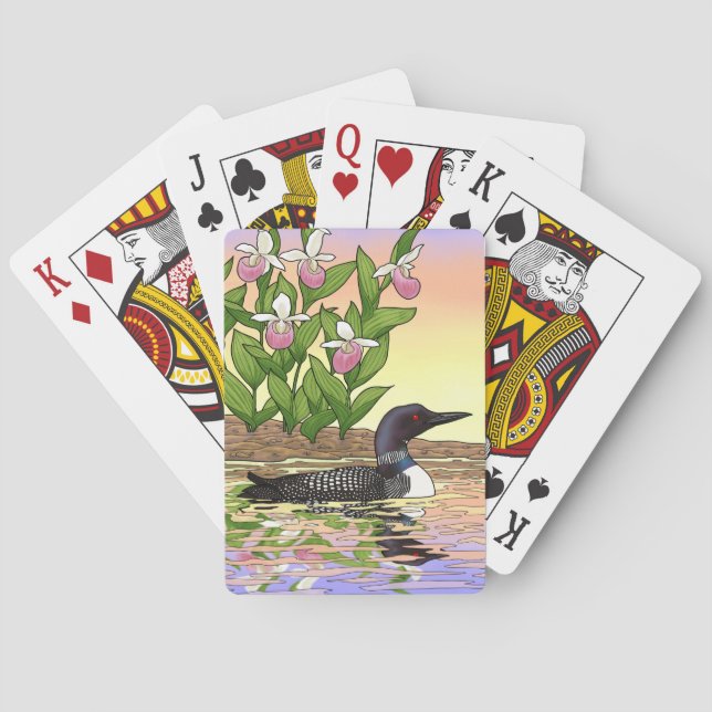 MN State Bird Flower Loon Lady Slipper Playing Cards (Back)