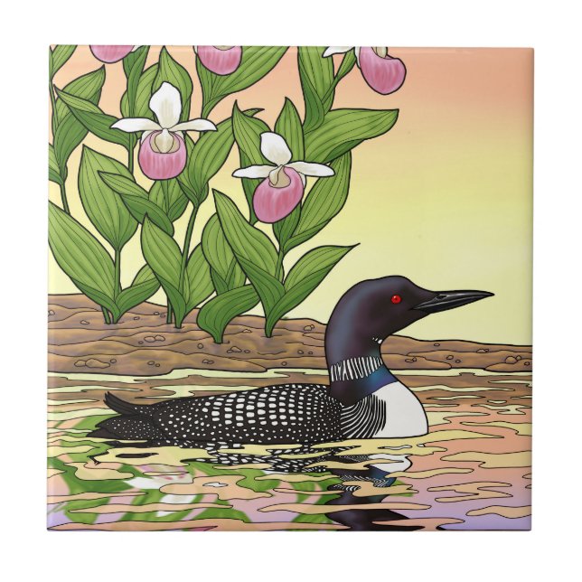 MN State Bird Flower Loon Lady Slipper Tile (Front)