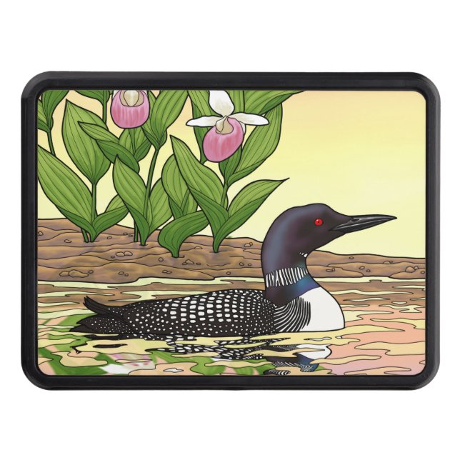 MN State Bird Flower Loon Lady Slipper Trailer Hitch Cover (Front)