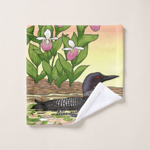 MN State Bird Flower Loon Lady Slipper Wash Cloth