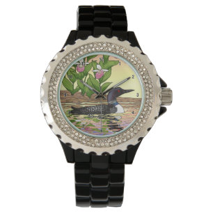 MN State Bird Flower Loon Lady Slipper Watch
