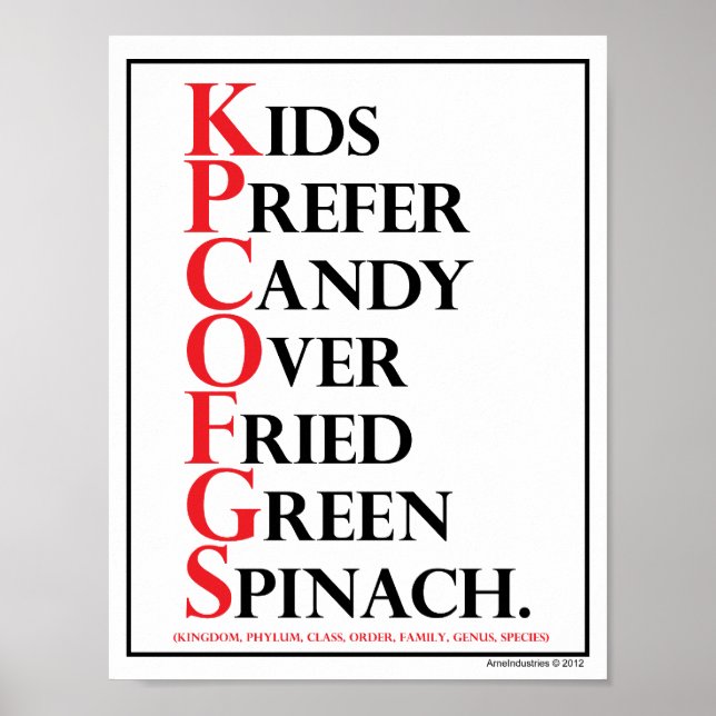 Mnemonic: Kids Prefer Candy - Poster (Front)