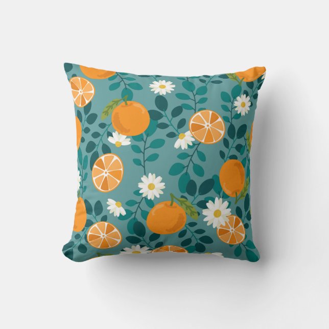 MNSRUU Botanical Orange & White Flower Pattern Tea Throw Pillow (Front)