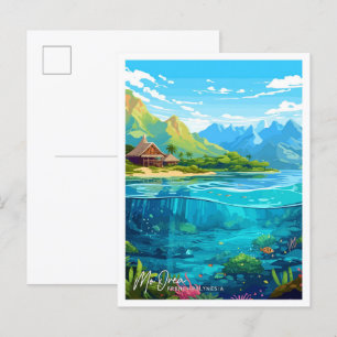 Mo Orea French Polynesia Travel illustration Postcard