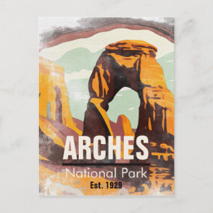 Moab Utah Vintage Sunset Arches Watercolor Outdoor Postcard