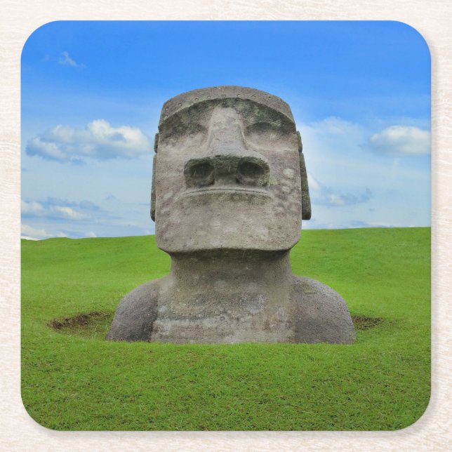Moai statue easter island travel tourism monument square paper coaster (Front)