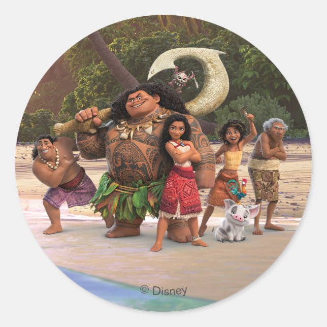Moana and Crew Classic Round Sticker (Front)