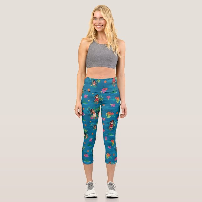 Moana and Simea Ocean Sisters Pattern Capri Leggings (Front)