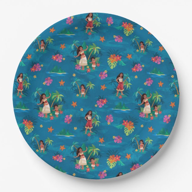 Moana and Simea Ocean Sisters Pattern Paper Plate (Front)