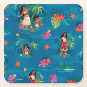Moana and Simea Ocean Sisters Pattern Square Paper Coaster