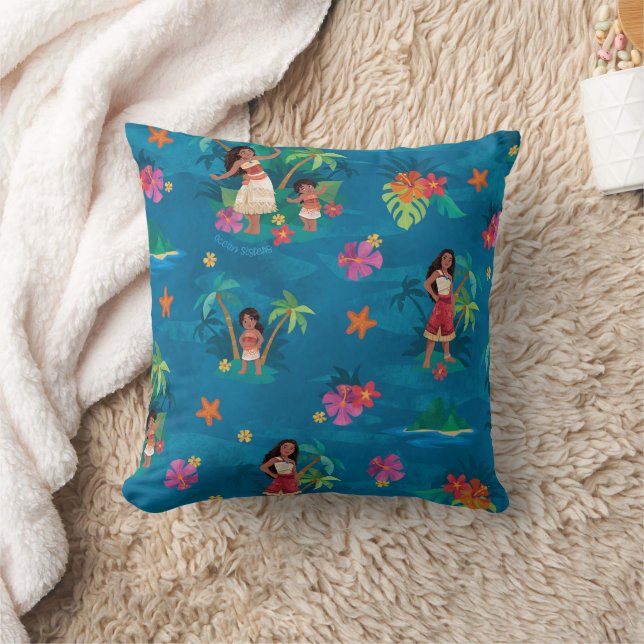 Moana and Simea Ocean Sisters Pattern Throw Pillow (Blanket)