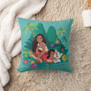 Moana and Simea Ocean Sisters Throw Pillow