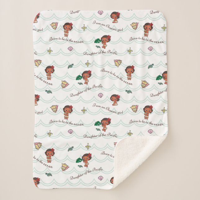 Moana | Born to be in the Ocean Pattern Sherpa Blanket (Front)