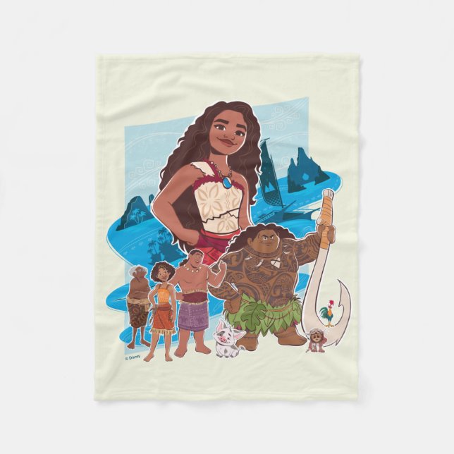 Moana & Crew Sail Beyond the Horizon Fleece Blanket (Front)
