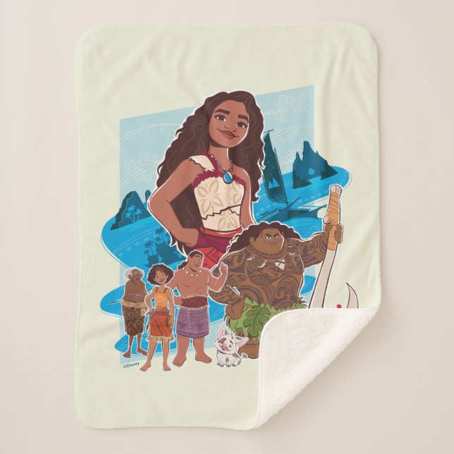 Moana & Crew Sail Beyond the Horizon Sherpa Blanket (Front)