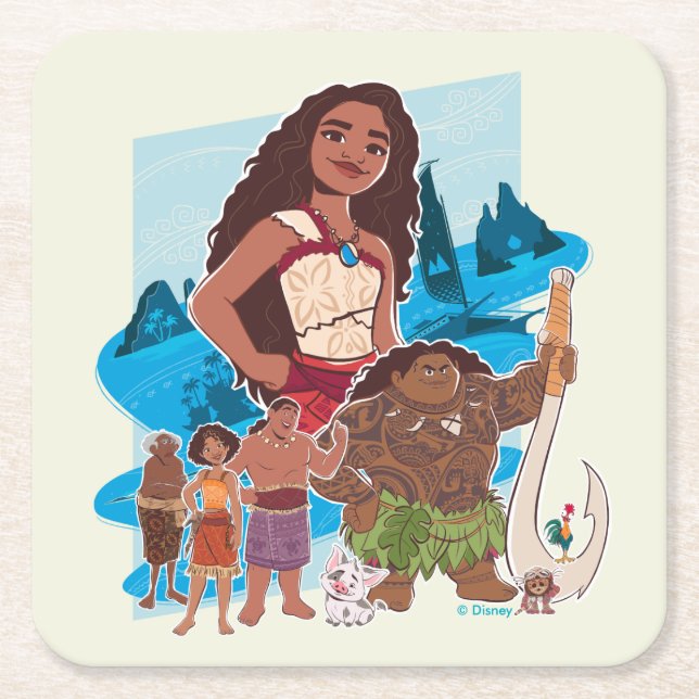 Moana & Crew Sail Beyond the Horizon Square Paper Coaster (Front)