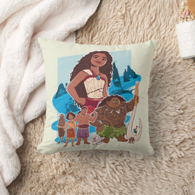 Moana & Crew Sail Beyond the Horizon Throw Pillow (Blanket)