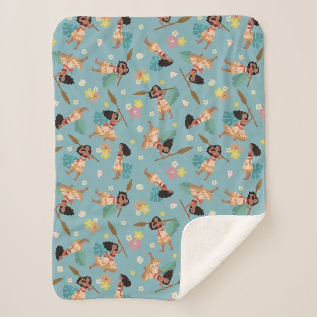 Moana | Floral Pattern Sherpa Blanket (Front)