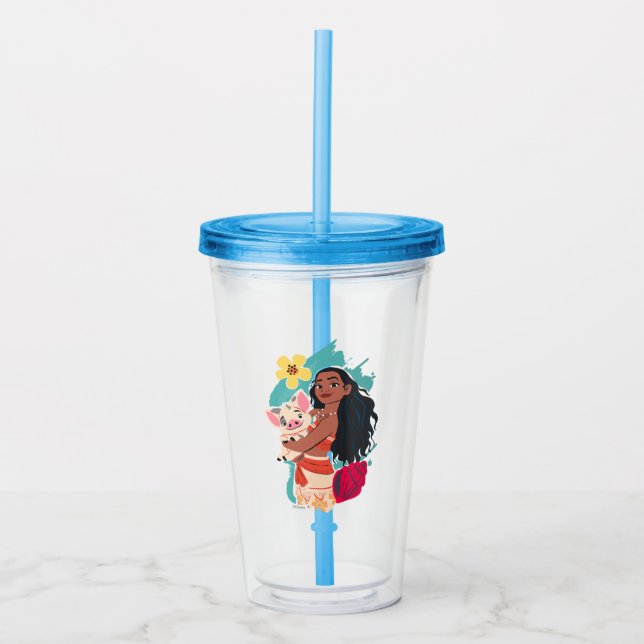 Moana Holding Pua Illustrated Graphic Acrylic Tumbler (Front)