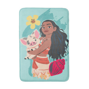 Moana Holding Pua Illustrated Graphic Bath Mat