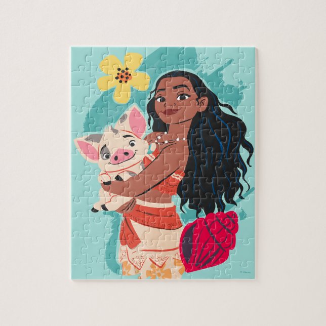 Moana Holding Pua Illustrated Graphic Jigsaw Puzzle (Vertical)