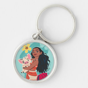 Moana Holding Pua Illustrated Graphic Keychain