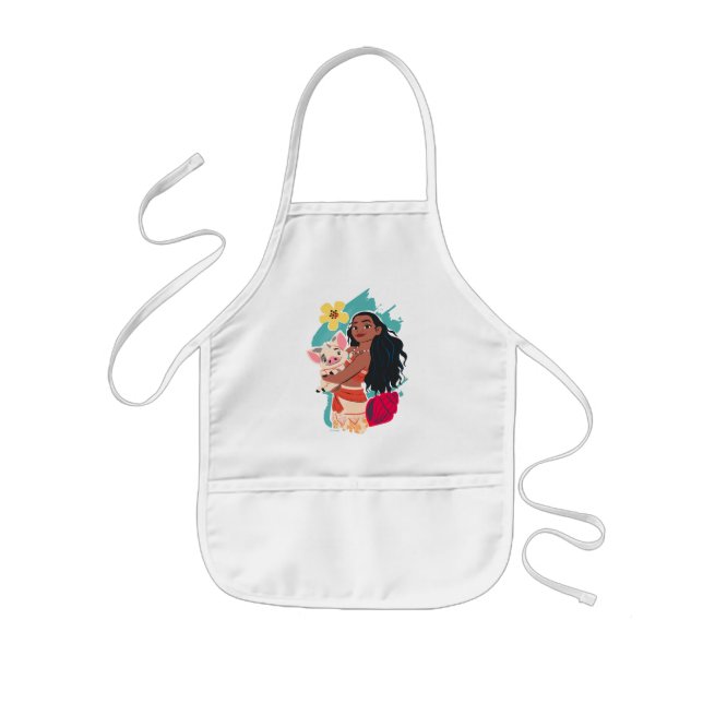 Moana Holding Pua Illustrated Graphic Kids Apron (Front)