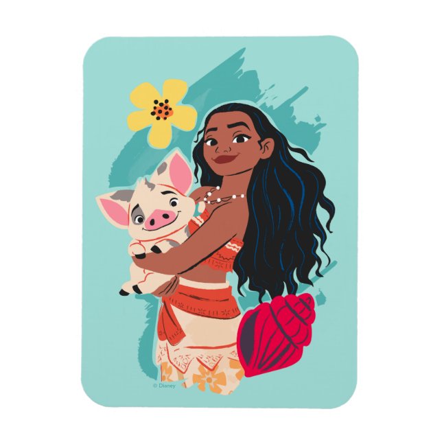 Moana Holding Pua Illustrated Graphic Magnet (Vertical)