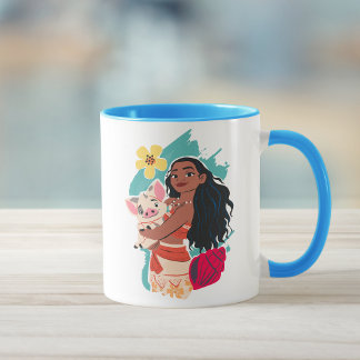 Moana Holding Pua Illustrated Graphic Mug