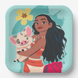 Moana Holding Pua Illustrated Graphic Paper Plate
