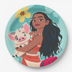 Moana Holding Pua Illustrated Graphic Paper Plate