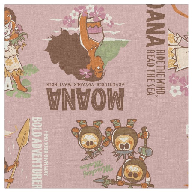 Moana & Kakamora Vintage Pattern Fabric (Close Up)
