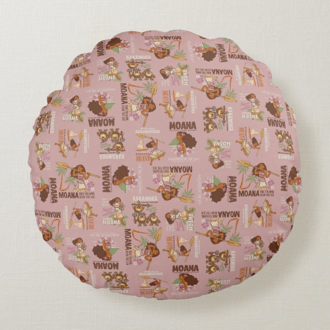Moana & Kakamora Vintage Pattern Round Pillow (Front)
