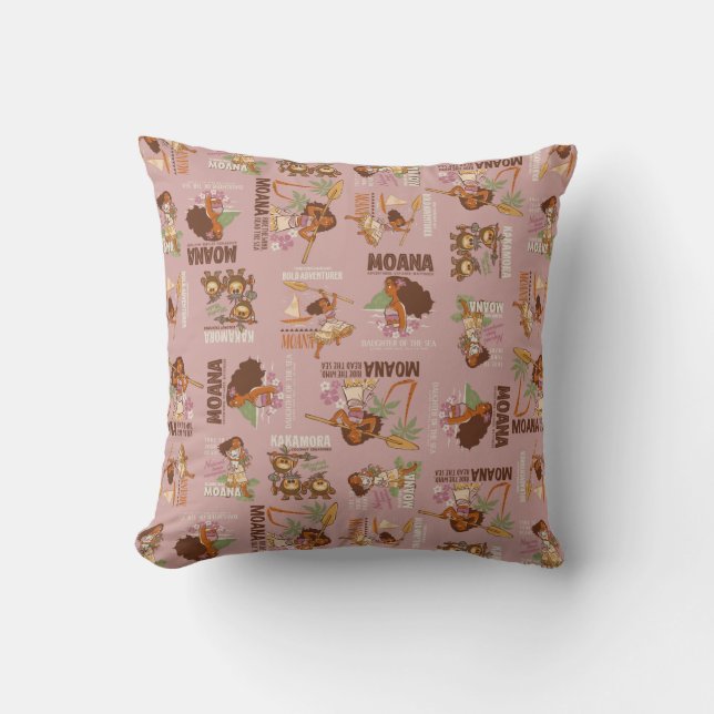 Moana & Kakamora Vintage Pattern Throw Pillow (Front)