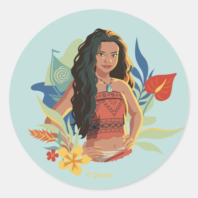 Moana Live Action Tropical Canoe Portrait Classic Round Sticker (Front)