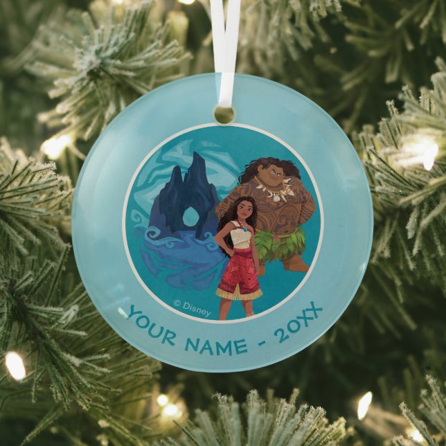 Moana & Maui Adventures in Oceania Glass Ornament (Insitu)