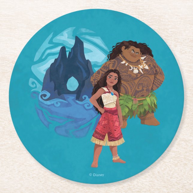 Moana & Maui Adventures in Oceania Round Paper Coaster (Front)