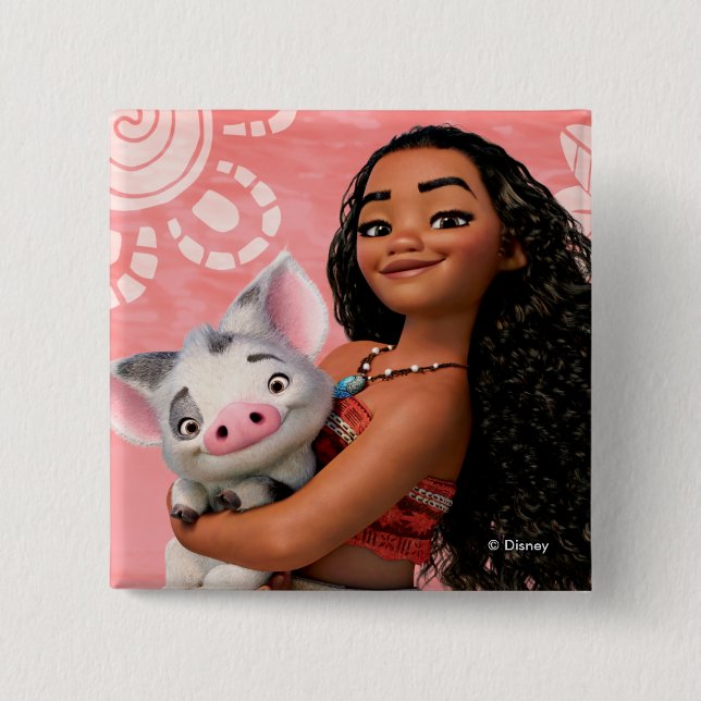 Moana | Pacific Island Girl 2 Inch Square Button (Front)