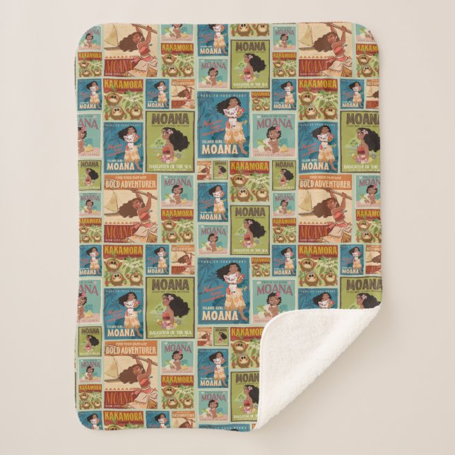 Moana | Retro Poster Pattern Sherpa Blanket (Front)