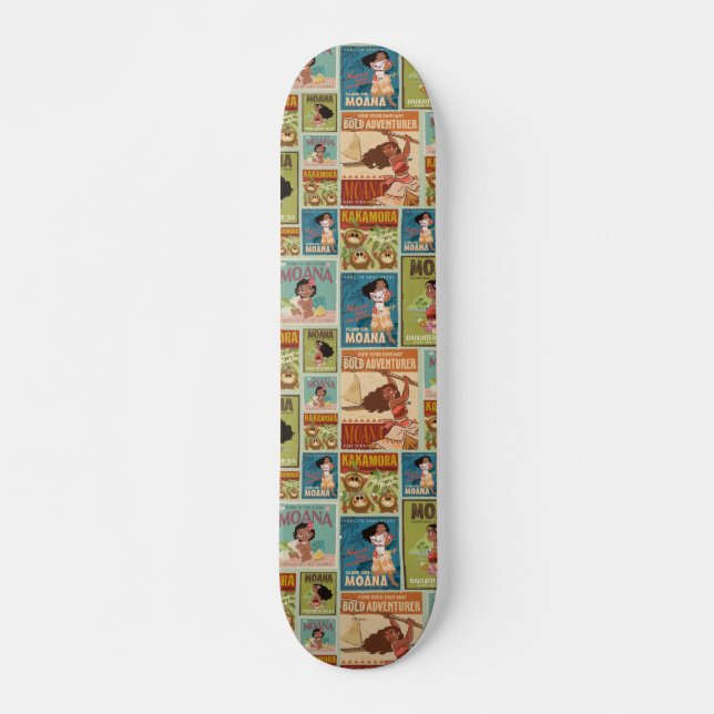 Moana | Retro Poster Pattern Skateboard (Front)
