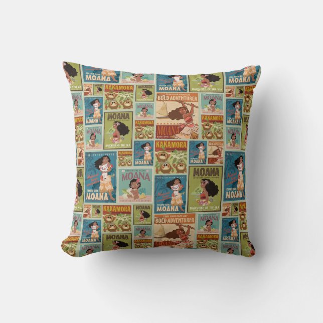Moana | Retro Poster Pattern Throw Pillow (Front)