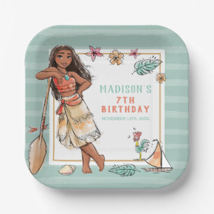 Moana Striped Watercolor Birthday Paper Plate
