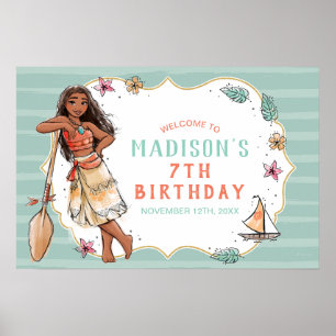 Moana   Striped Watercolor Birthday Poster