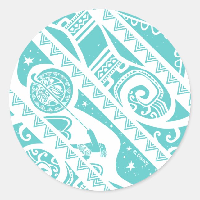 Moana | Teal Tribal Pattern Classic Round Sticker (Front)